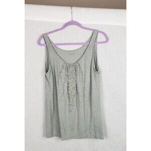 Eileen Fisher‎ 100% Linen Tank Top M Slub Gray Beaded Bodice Casual Light Flowy